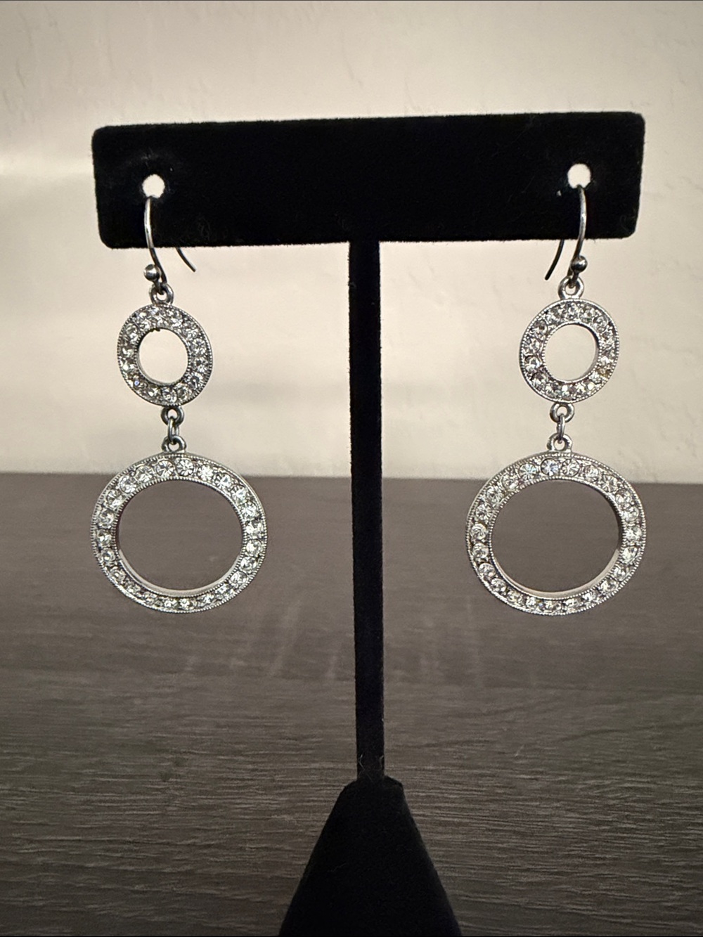 Silver Crystal Double Circle Drop Earrings - Women Jewelry